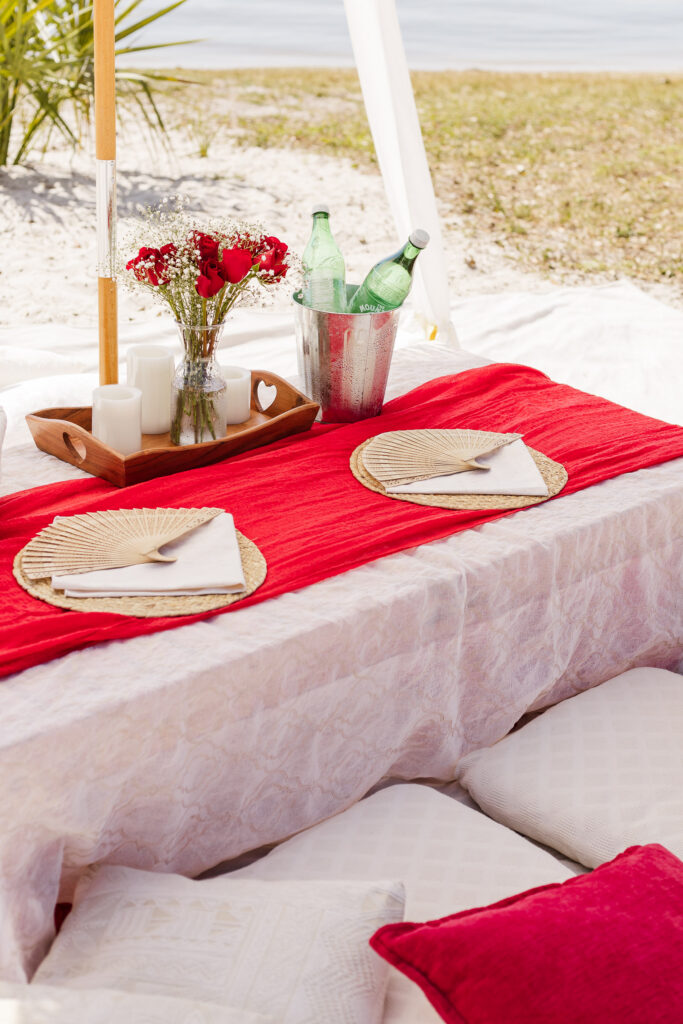A luxury picnic for two with red roses and decor