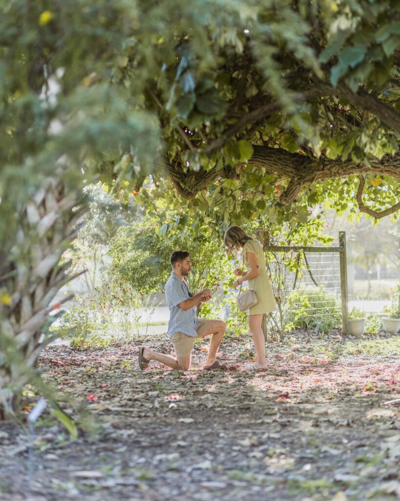 Man proposing to his girlfriend at Lakes Park