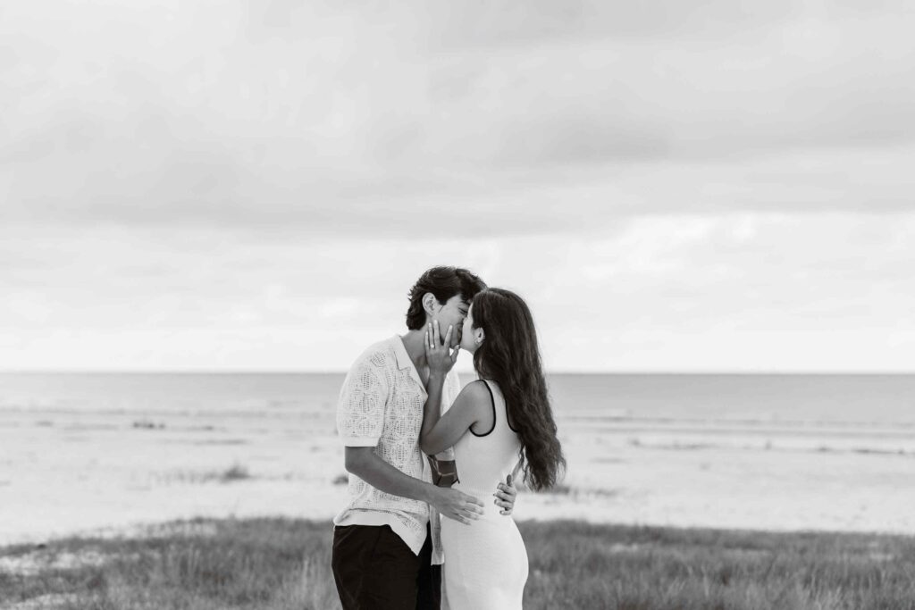 Black and white image of couple on Fort Myers Beach