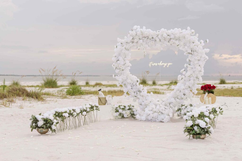 Heart arch proposal setup on the beach